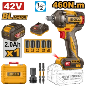 Llave De Impacto inalámbrica 42V M1/2 460Nm con Bateria y Cargador INGCO   UCIWLI42461